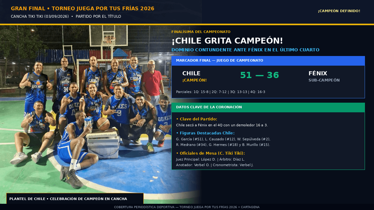 ¡Chile se baña en gloria! Imponente victoria 51-36 sobre Fénix para coronarse campeón del Torneo Juega por tus Frías